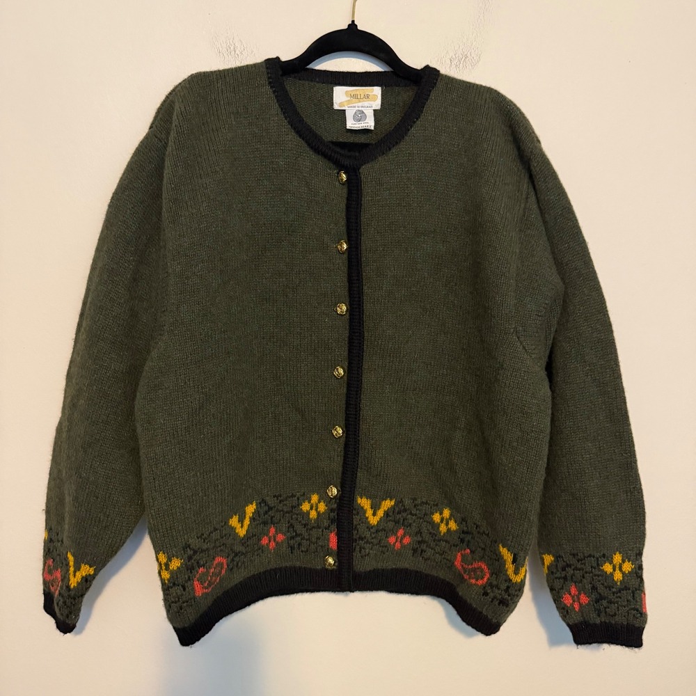 Vintage Millar Irish New Wool Cardigan Sweater button up grannycore classic